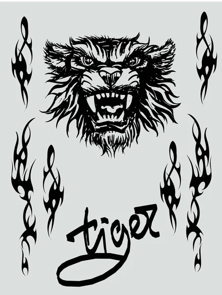 Tigre Tatuagem Decoração Conjunto Vetor Logotipo Ilustração Fundo — Vetor de Stock