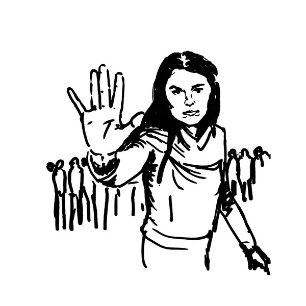 Banir Protege Mulher Não Mostra Sinal Mão Parar Vetor — Vetor de Stock