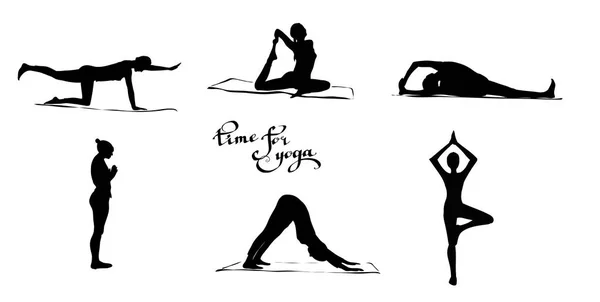 Yoga Exercise Silhouette Woman Illustration — Stock Vector