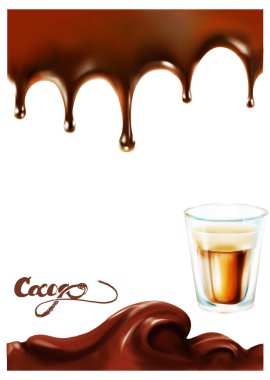 sıvı çikolata, karamel veya kakao illüstrasyon doku vektör dondurma koni 3d çizim 