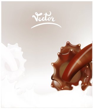 süt ve sıvı çikolata, karamel veya kakao vektör 3d illüstrasyon