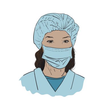 Koruyucu maske vektör çizimi olan doktor