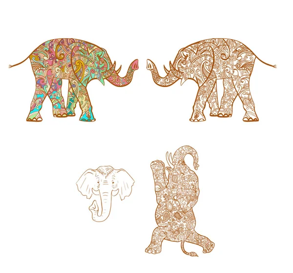 Elefante Mandala Ilustración Impresión Arte Diseño — Vector de stock