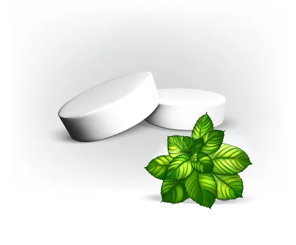 White Pills Mint Leaves — Vector de stock