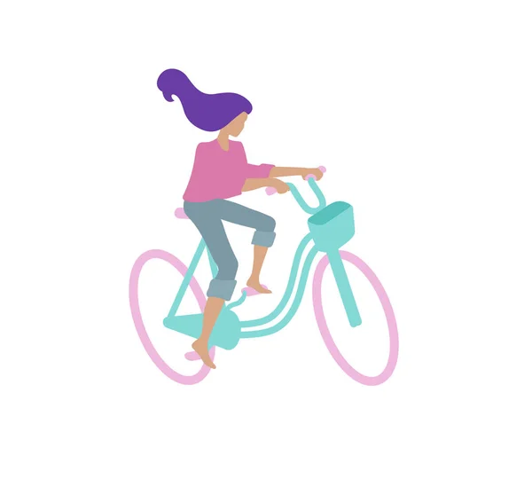 Woman Riding Bicycle Vector Illustration Design — Wektor stockowy