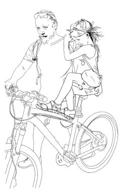 man and girl on bicycle on a white background