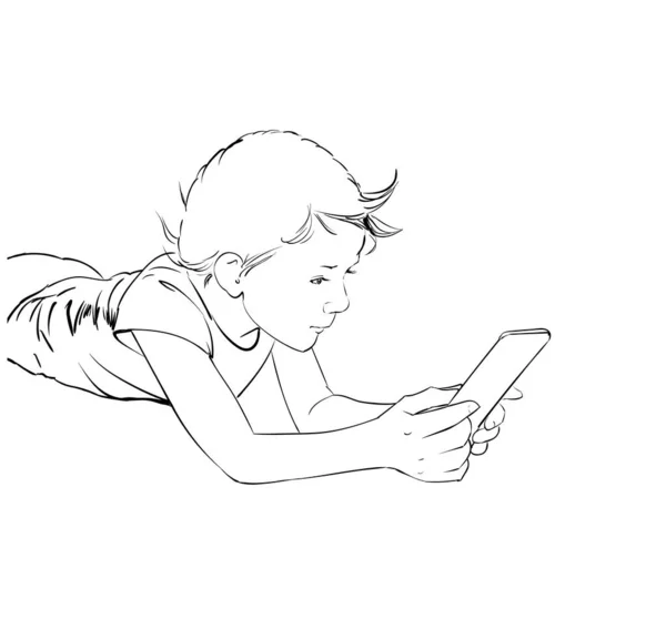 Vektor Illustration Eines Mädchens Mit Smartphone — Stockvektor