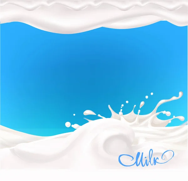 Mjölk Stänk Blå Bakgrund — Stock vektor