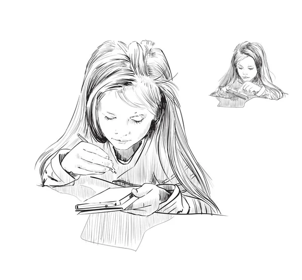 Girl Sketch Vector Illustration — Vetor de Stock