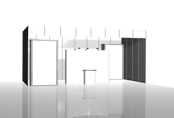 展示会のラウンド 展示機器の3Dレンダリング可視化 テキスト広告のためのスペースと 白い背景に広告スペース — ストック写真