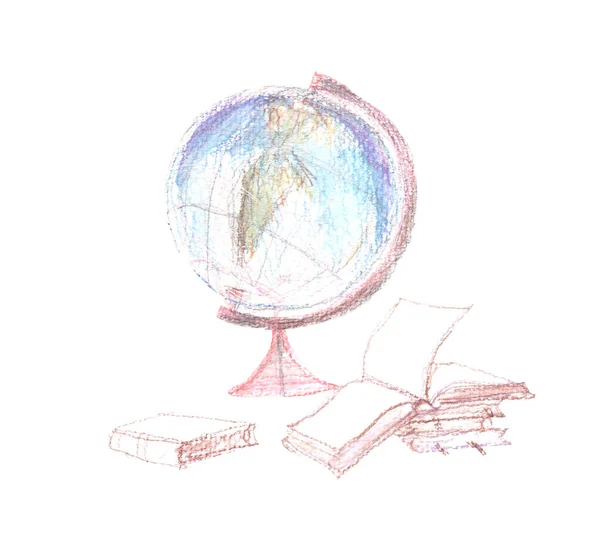 Hand Drawn Watercolor Globe Books — Stock Photo, Image