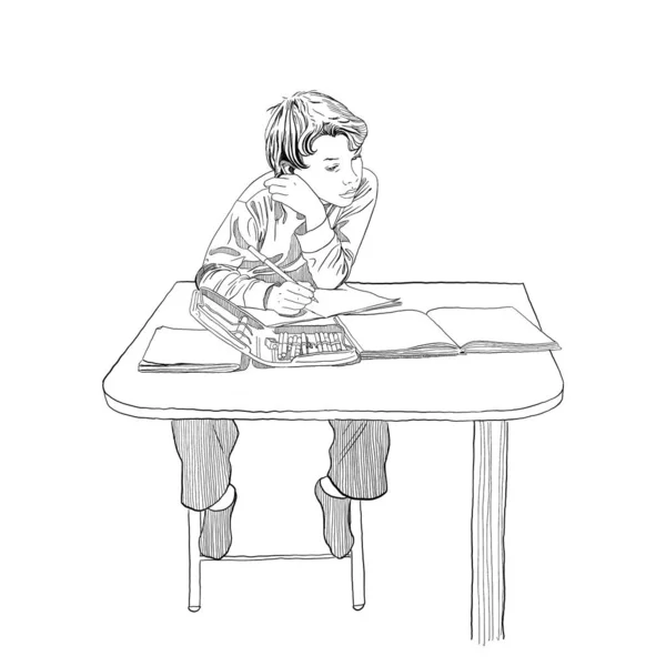 hand drawn sketch of a girl studying