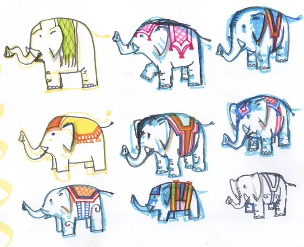 Elefantes conjunto de iconos del logotipo ilustrativo — Foto de Stock