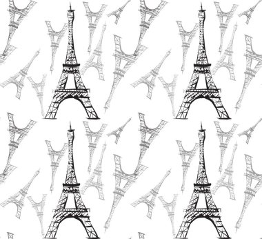 hand-drawn seamless pattern with eiffel tower