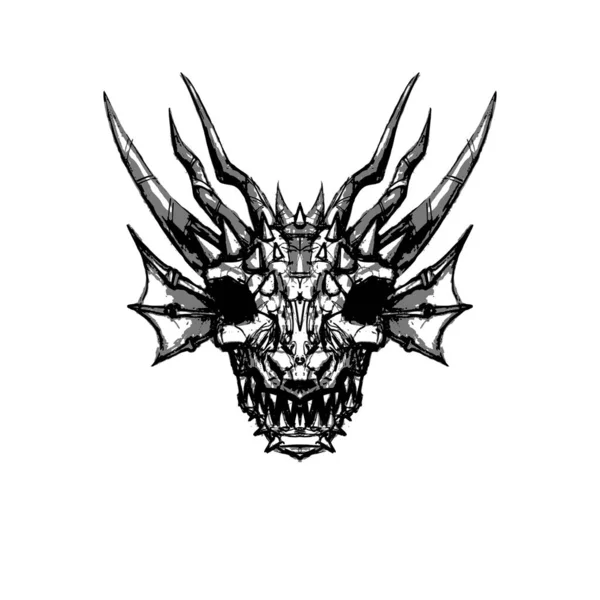 Ejderha kafatası çizim simgesi logosu — Stok fotoğraf