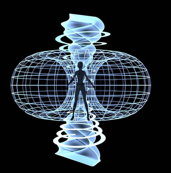 人和空间光环魔法治疗抽象概念背景未来主义图解3D渲染Dna — 图库照片