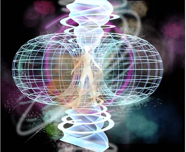 人的能量光环螺旋流能量设计平面图3D渲染3D — 图库照片