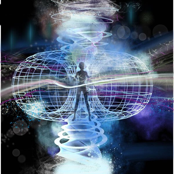 Энергетическая аура спирального потока человеческой энергии дизайн печати иллюстрация 3D рендеринг 3D