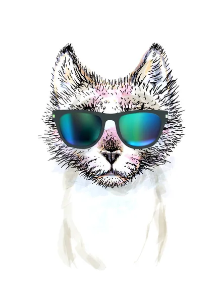 Sketch Cute Cat Sunglasses — Fotografia de Stock