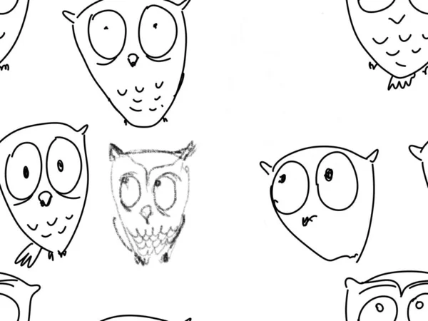 Cute Owls Drawing Illustration — 图库照片