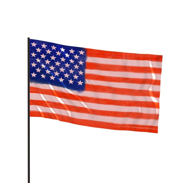 Americká Vlajka Mávající Větru Vykreslování Vykreslování — Stock fotografie
