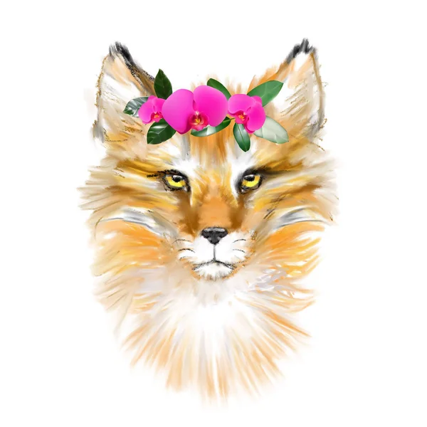 Fuchs Blumen Illustration Boho Illustration — Stockfoto