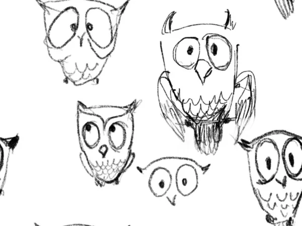 Owl Drawing Sketch Illustration — 图库照片