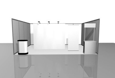 Kabin fuarı tasarım şablonu sergisi beyaz reklam yüzeyleri