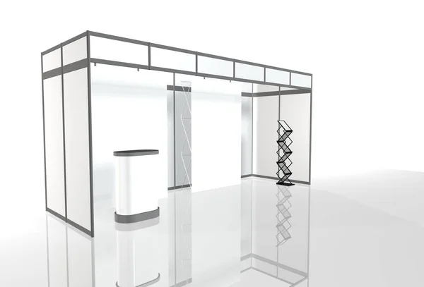 Trade exhibition stand, Exhibition round, 3D rendering visualization of exhibition equipment, Advertising space on a white background, with space for text ads,