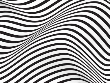 Çizgiler siyah ve beyaz desen 3D rendeleme dalgaları