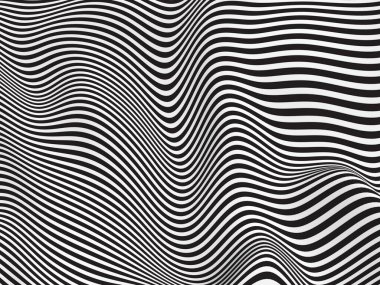 Çizgiler siyah ve beyaz desen 3D rendeleme dalgaları