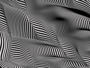 Çizgiler siyah ve beyaz desen 3D rendeleme dalgaları