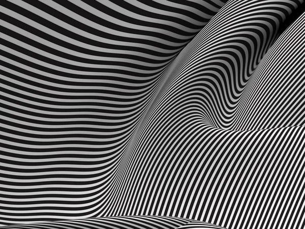 条纹黑白纹理3D渲染波 — 图库照片
