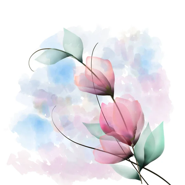 Flores Fundo Ilustração Arte Aquarela Impressão — Fotografia de Stock