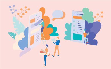 iş yerindeki ofis çalışanları mobil uygulama vektörü