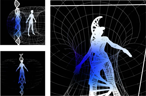 Hombre Espacio Aura Mágica Tratamiento Abstracción Fondo Futurista Ilustración Renderizado — Archivo Imágenes Vectoriales