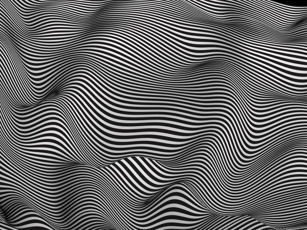 条纹抽象背景黑白波3D渲染 — 图库照片