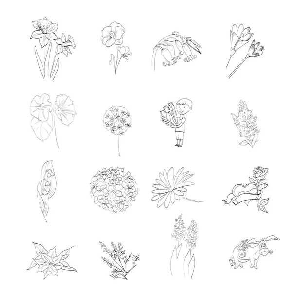 Çiçek işleme tomurcukları simge çizimi oyma seti