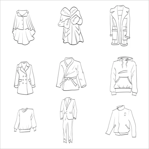 Set Clothes Icons Outline Style Vector Illustration — Stock Vector