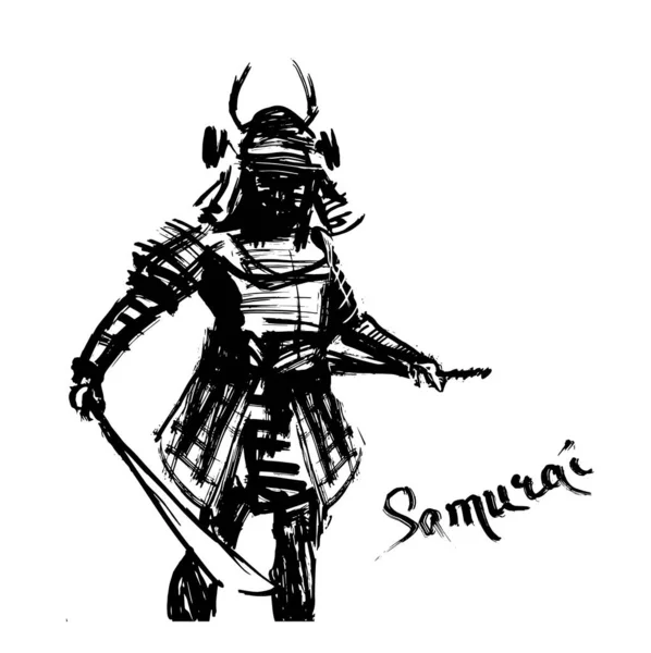 Samurai Ink Drawing Character Sword Weapon — Stock Vector