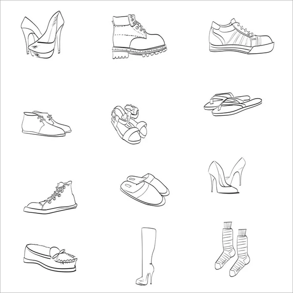 Set Shoes Icons Cartoon Style Isolated Vector Illustration — Stock vektor