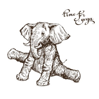 Farklı yoga egzersizleri yapan fil, güç ve sağlık vektörünün sembolüdür..