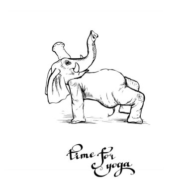 Farklı yoga egzersizleri yapan fil, güç ve sağlık vektörünün sembolüdür..