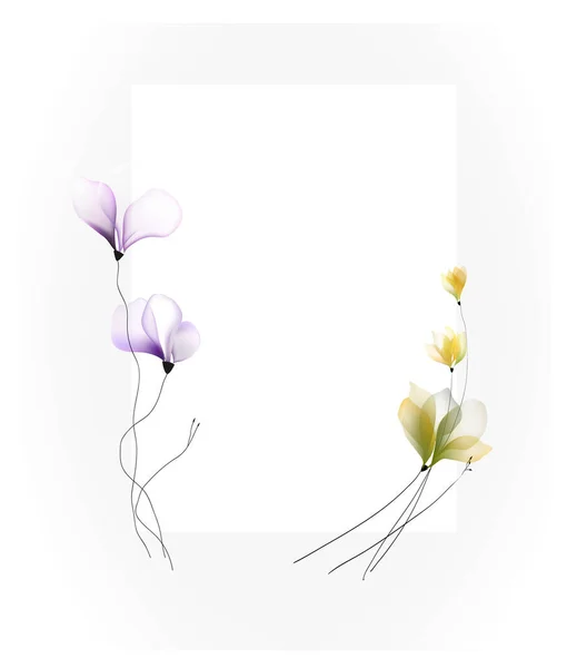 Aquarelle Fleurs Modèle Cadre Vignette Invitation Illustration — Image vectorielle