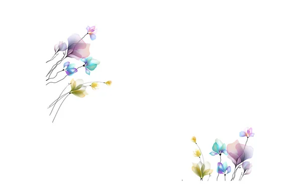 Акварельні Квіти Шаблон Рамки Віньєтки Запрошення Ілюстрація — стоковий вектор