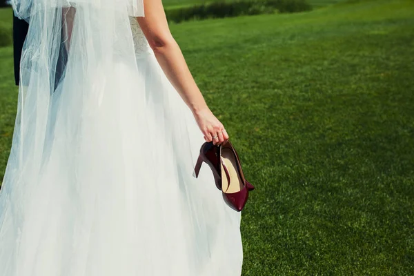 La novia en su vestido de novia — Foto de Stock