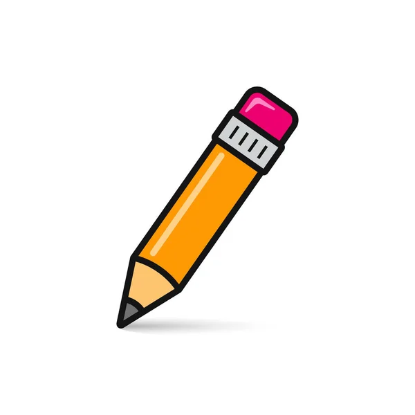 铅笔扁平的颜色图标与黑色笔划 矢量说明 — 图库矢量图片
