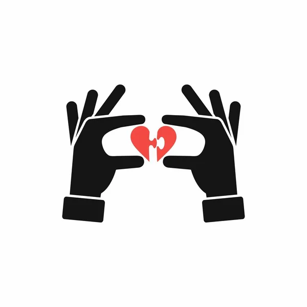 Ruce Spojující Části Puzzle Srdce Vektorové Ilustrace — Stockový vektor
