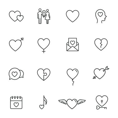 Heart Love simgesi seti. Vektör izole illüstrasyon. Aşk Konsepti.