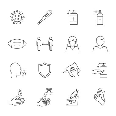 Basit Koronavirüs Koruma Vektörü Satır Simgeleri.